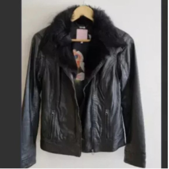 Ted Baker Tirely Furrly Detachable Sleeve Black Leather Jacket vest size 1 nwot - Picture 12 of 15